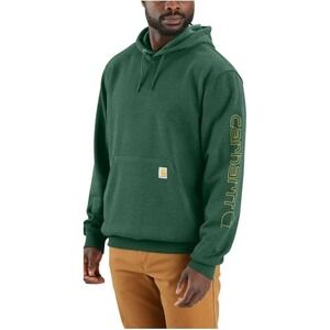 Carhartt Hoodie Mens Green with Gold Sleeve Logo Loose Fit Work TS0288 Midweight